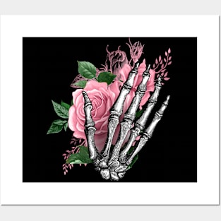 Skull and Pink Roses skull art design Posters and Art